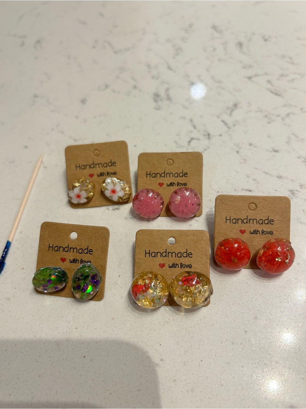 Handmade stud earrings made with resin